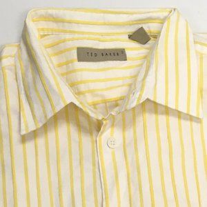 Ted Baker yellow white stripes cotton stretch button down shirt 3 M